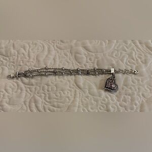 Brighton Power of Pink Breast Cancer Charm Crystal Ribbon Bracelet NWOT lovely